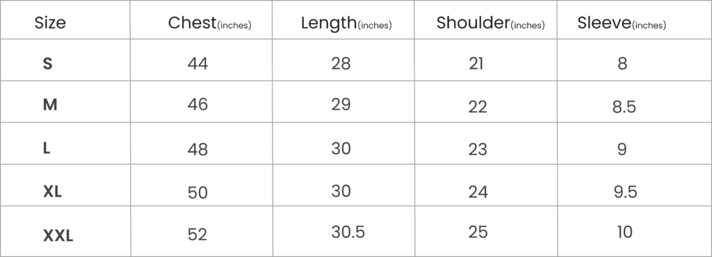 oversized tshirt size chart